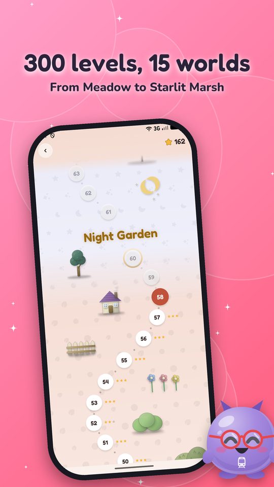 The world map: the Night Garden world with its numbered levels and stars.